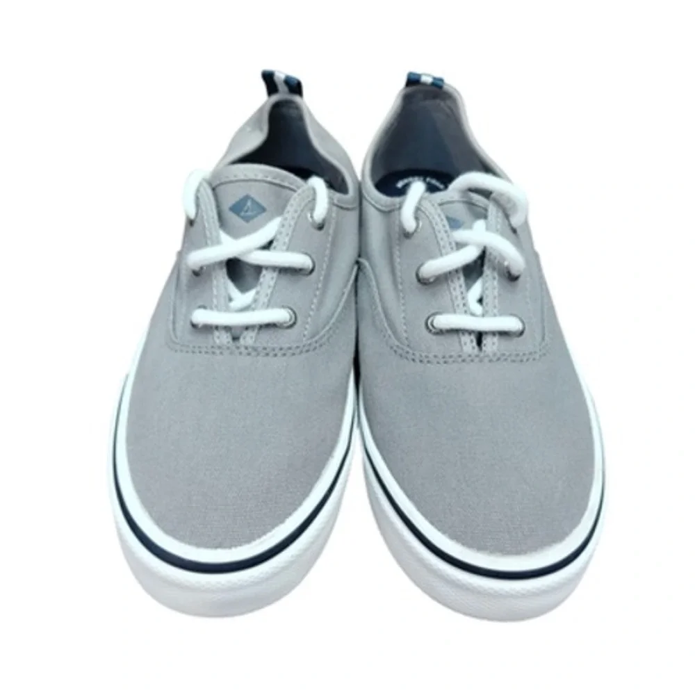 Sperry Top-Sider Shoes Women's 7.5 Gray Canvas Boat Lace Up Memory Foam STS84830